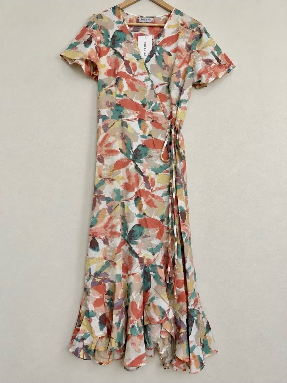 PRETTYGARDEN White Floral Wrap Boho Maxi Dress L #3